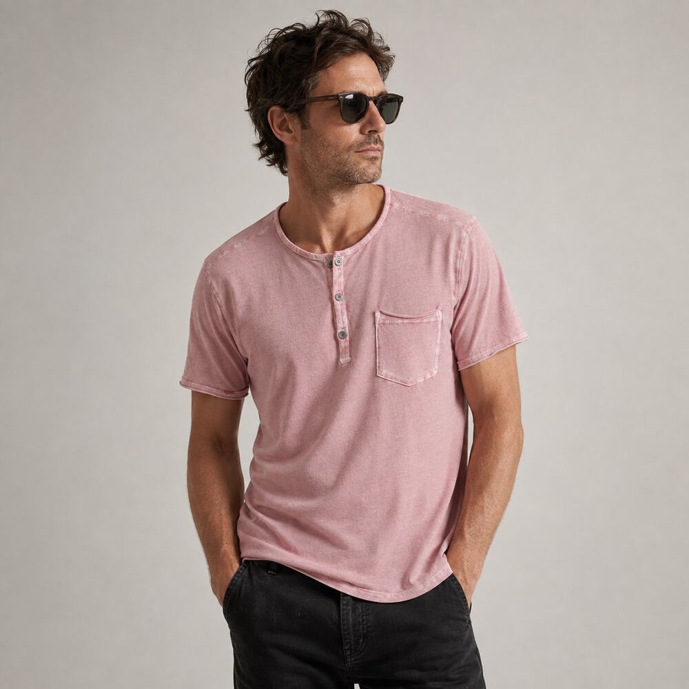 John Varvatos Men's Rex Henley Shirt in Pink size Small